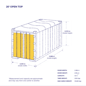 Containers type and size 20 Open Top AY
